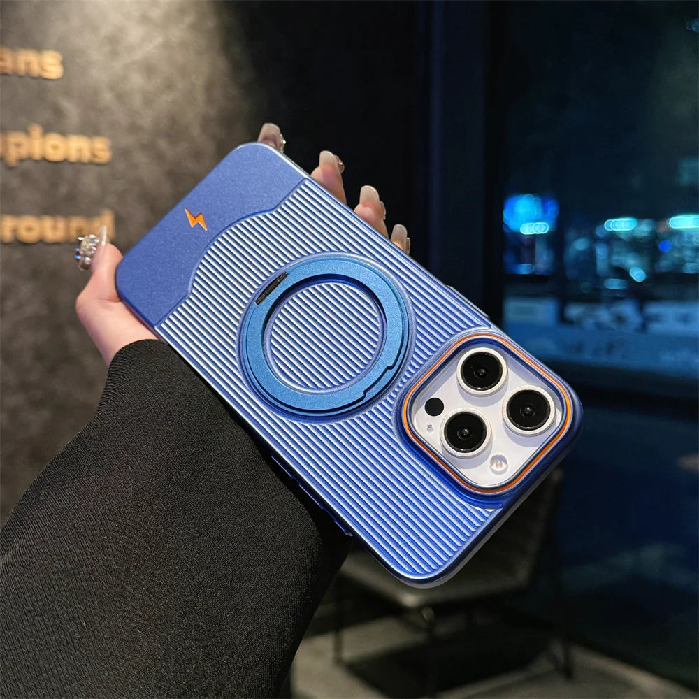 Metallic Color Stripe Magnetic Stand Phone Case For iPhone