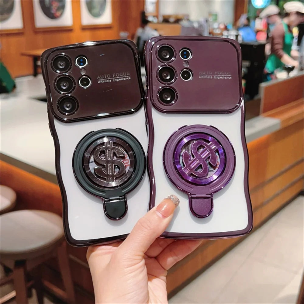 Electroplated money symbol rotating bracket phone case for Samsung