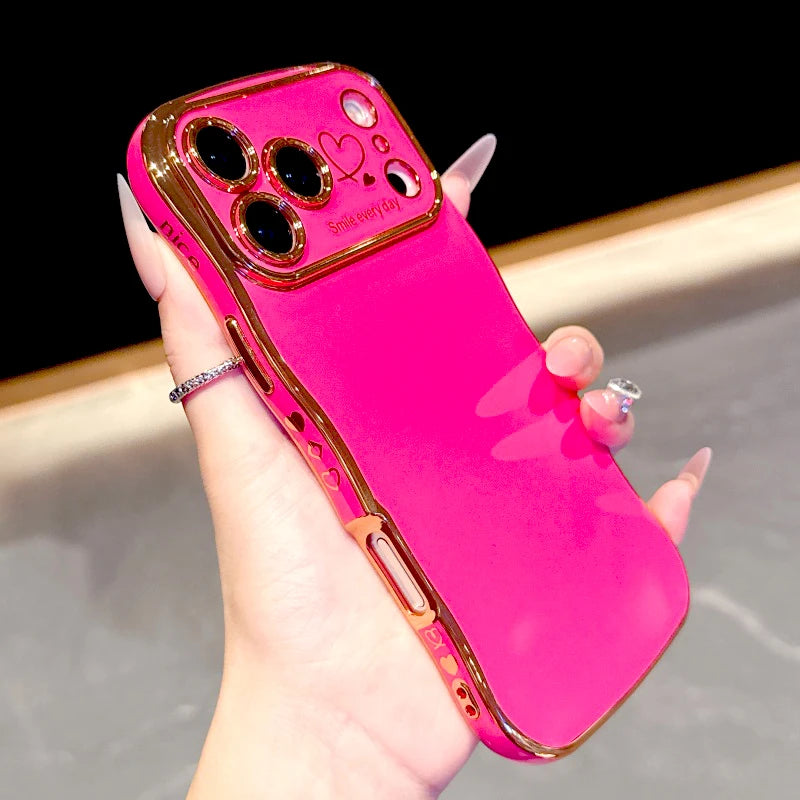 Electroplated Large Window Wave Design Protective Case For iPhone