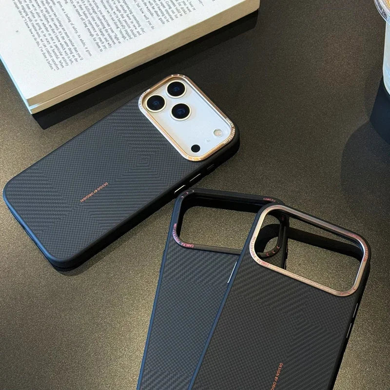 Carbon Fiber Texture Silicone Case for iPhone Alloy Lens Protective