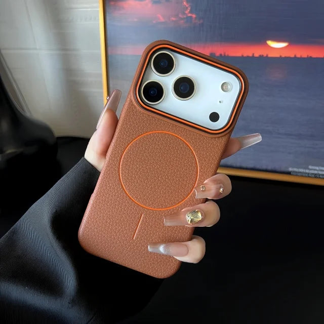 Luxury Litchi Texture Silicone Magsafe Magnetic Case For iPhone