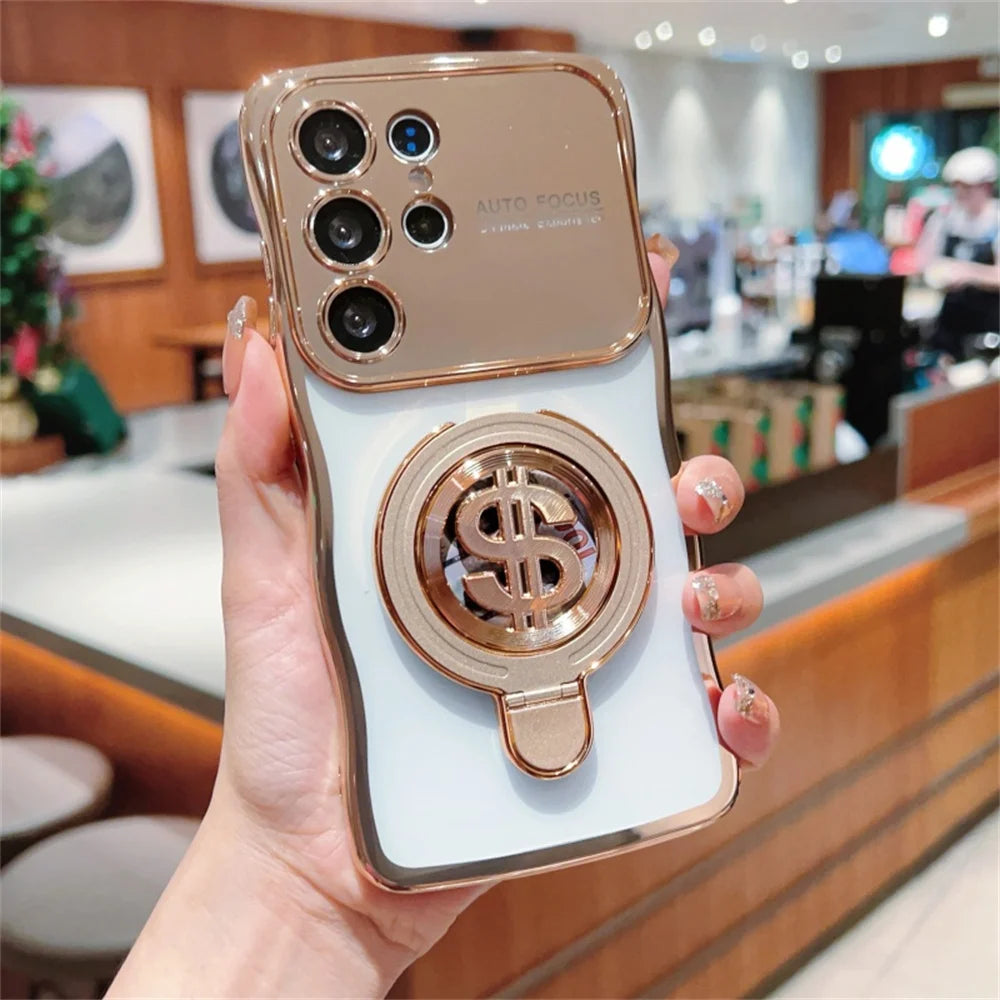 Electroplated money symbol rotating bracket phone case for Samsung