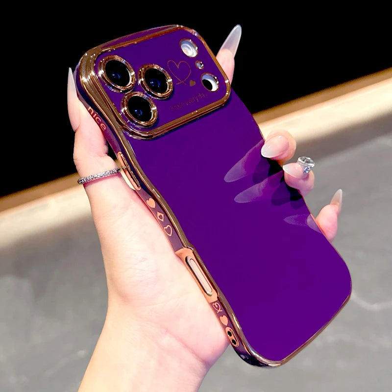 Electroplated Large Window Wave Design Protective Case For iPhone