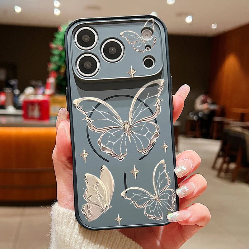 Gold Butterfly Pattern Magnetic Phone Case For iPhone