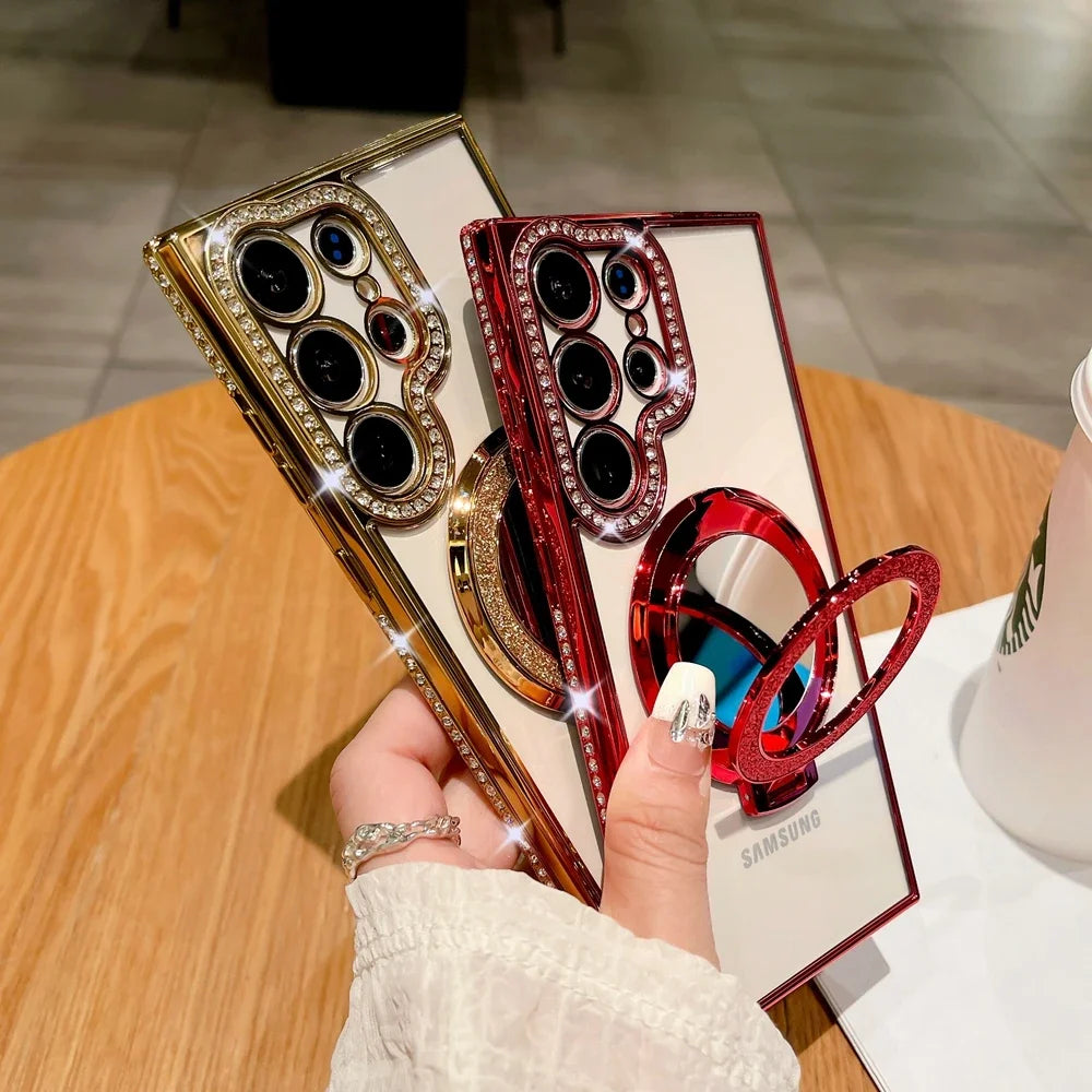 Luxury Diamond Plated Mirror Magnetic Bracket Suitable for Samsung