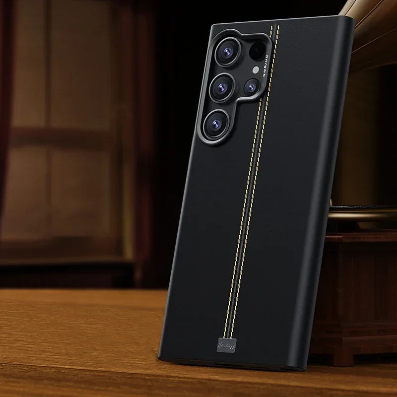 Solid Color Retro Leather Case for Samsung Matte Anti-Fingerprint Cover