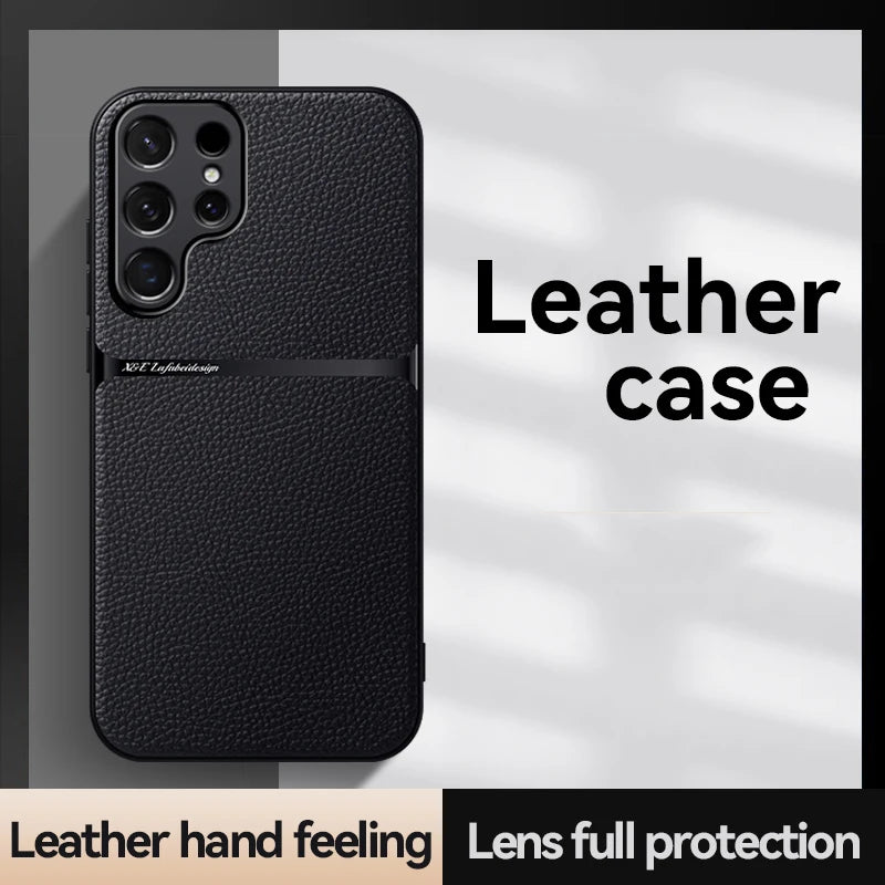 For Magnetic Car Holder Luxury Leather Phone Case For Samsung