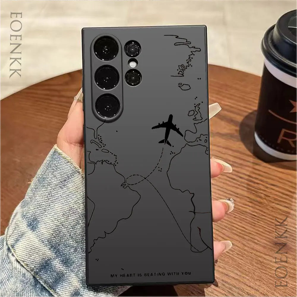 Silicone phone case with airplane route pattern for Samsung