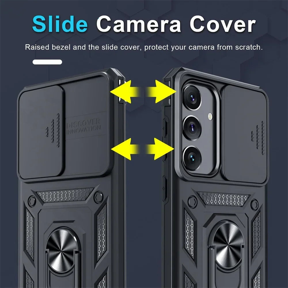 Sliding camera cover magnetic ring holder phone case suitable for Samsung