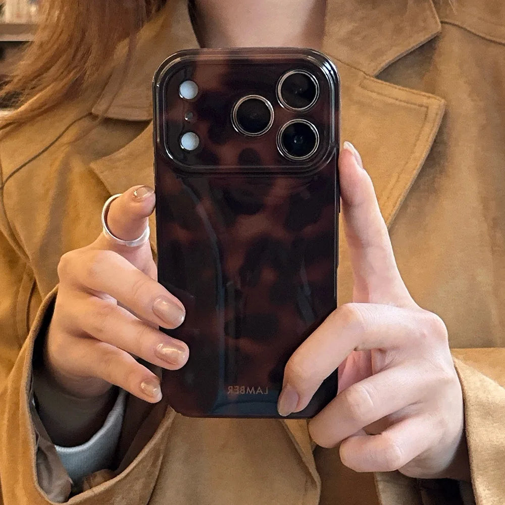 Amber Retro Leopard Print Phone Case For iPhone