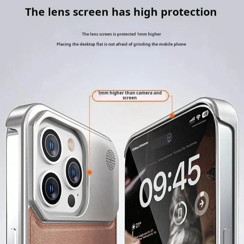For Magsafe Leather Alloy Frameless Case For iPhone