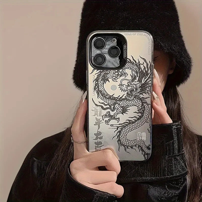 High-end black and white dragon pattern print For iPhone