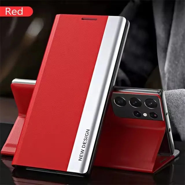 Leather Plating Magnetic Case For Samsung