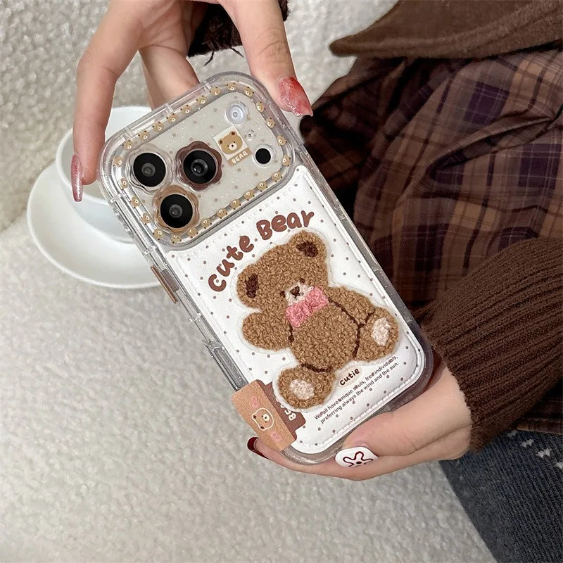Embroidery Cute Bear Phone Case For iPhone Full Cover