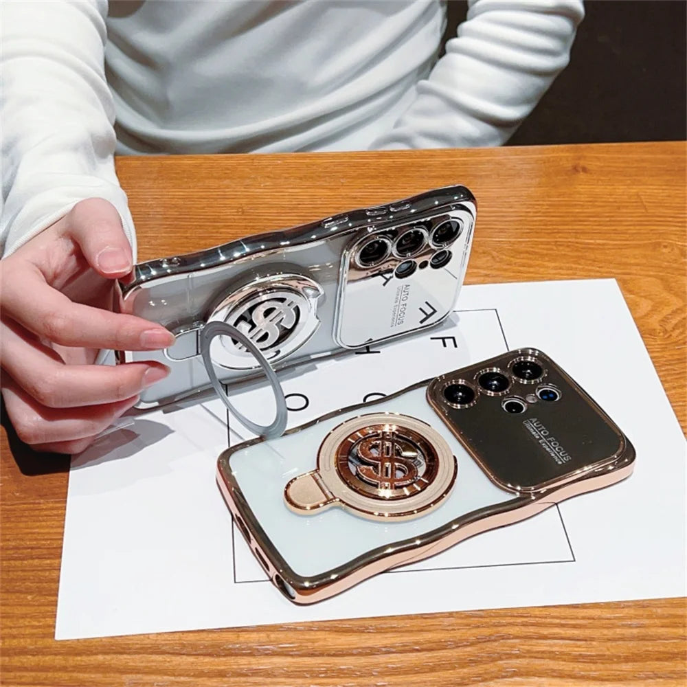 Electroplated money symbol rotating bracket phone case for Samsung