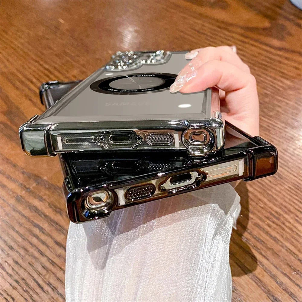 Luxury electroplated magnetic transparent phone case for Samsung