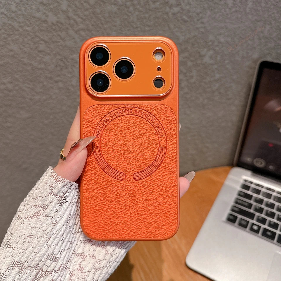 Lychee pattern leather magnetic phone case for iPhone