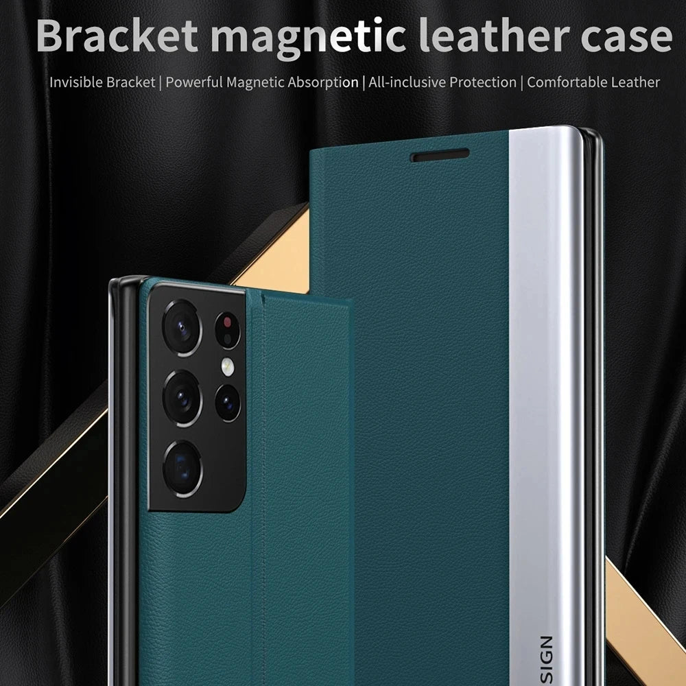 Leather Plating Magnetic Case For Samsung