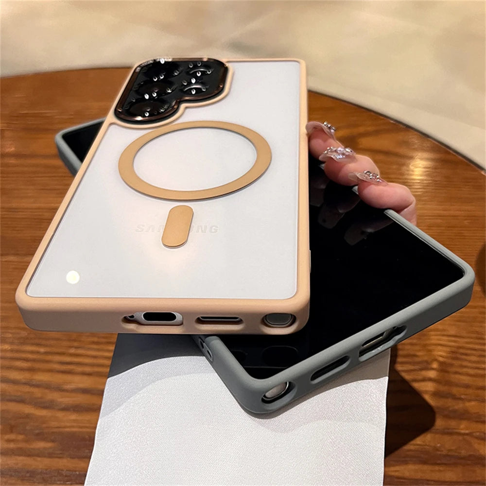 Magnetic Metal Lens Bumper Transparent Case For Samsung