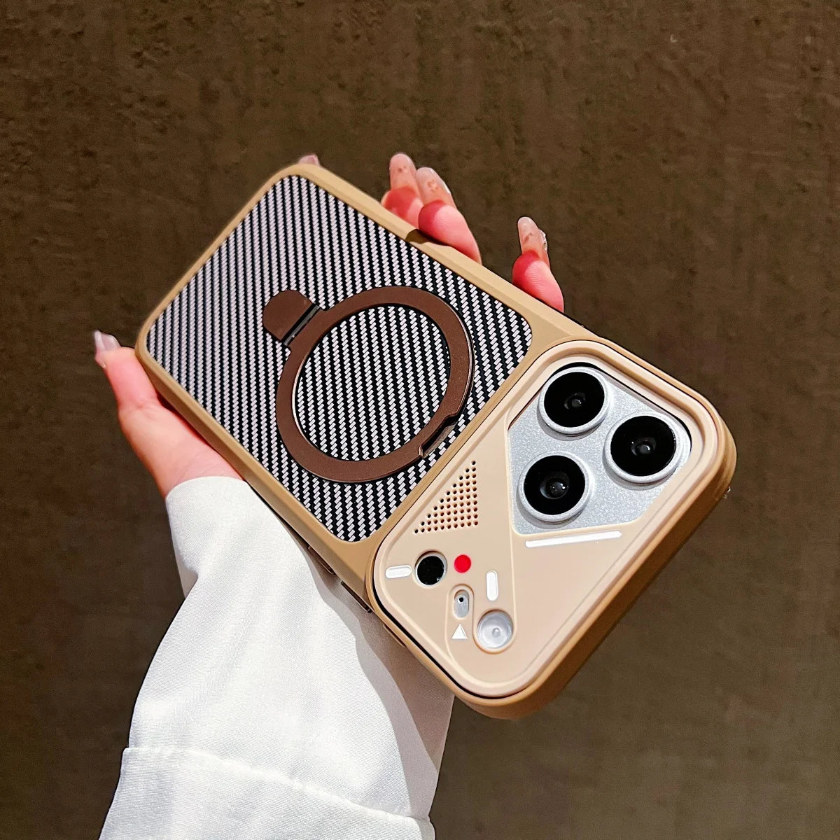 Plating Carbon Fiber Pattern Bracket For Magsafe Magnetic Case For iPhone