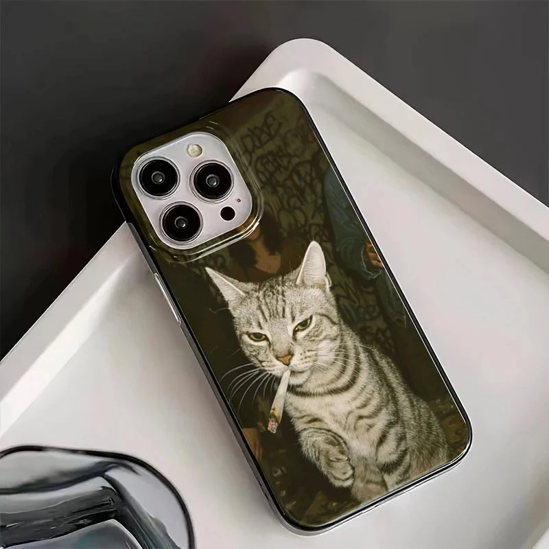 Fashion Kitten Smoking Pattern Phone Case For iPhone