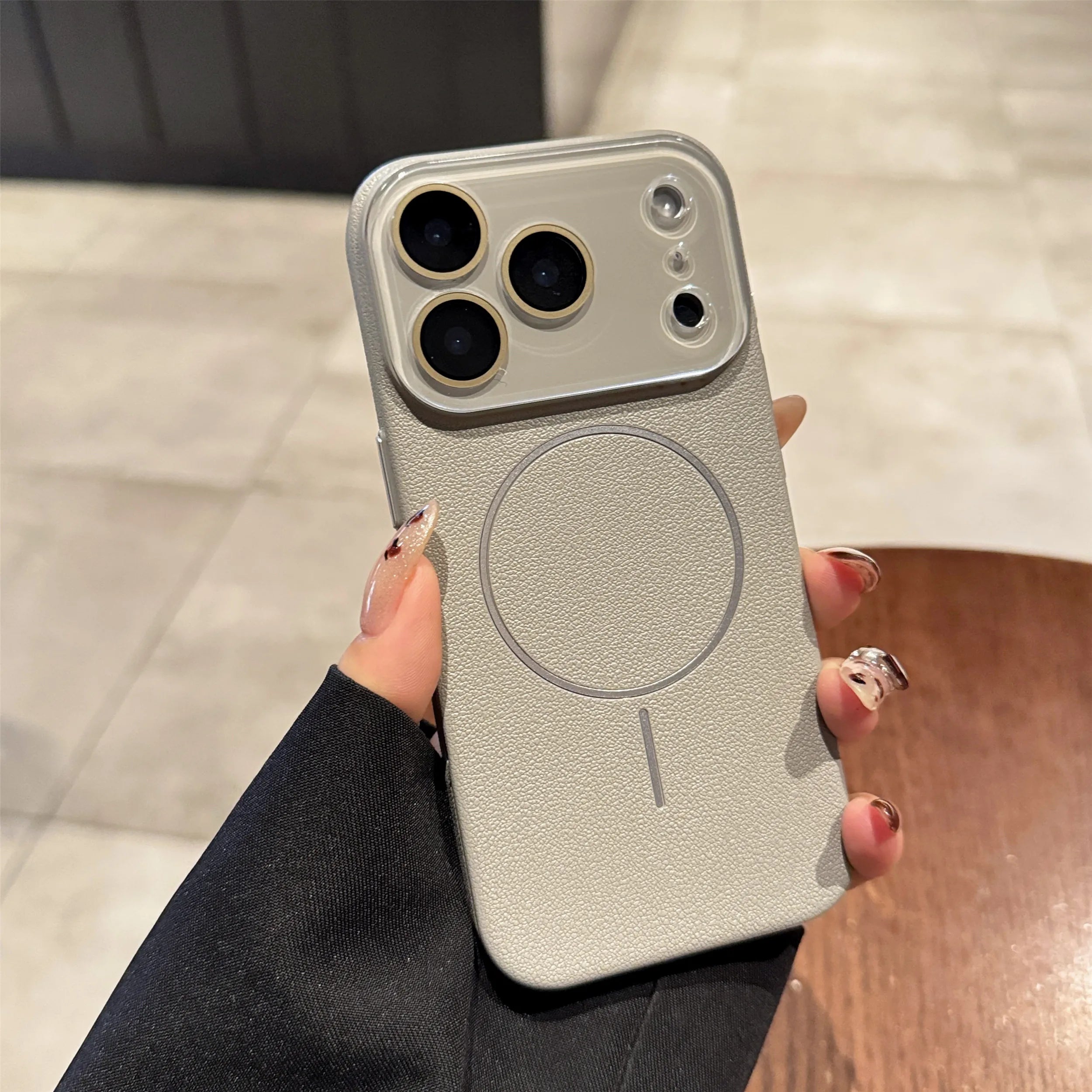 Lens-covering Vegan Leather Phone Case for iPhone