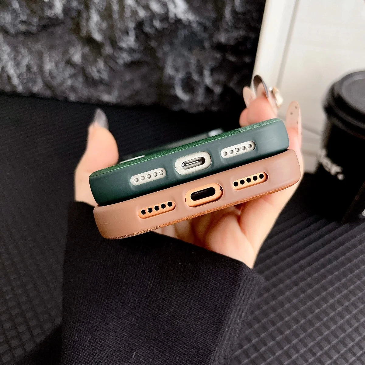 Business Splice Lychee Pattern Leather Fabric Case For iPhone