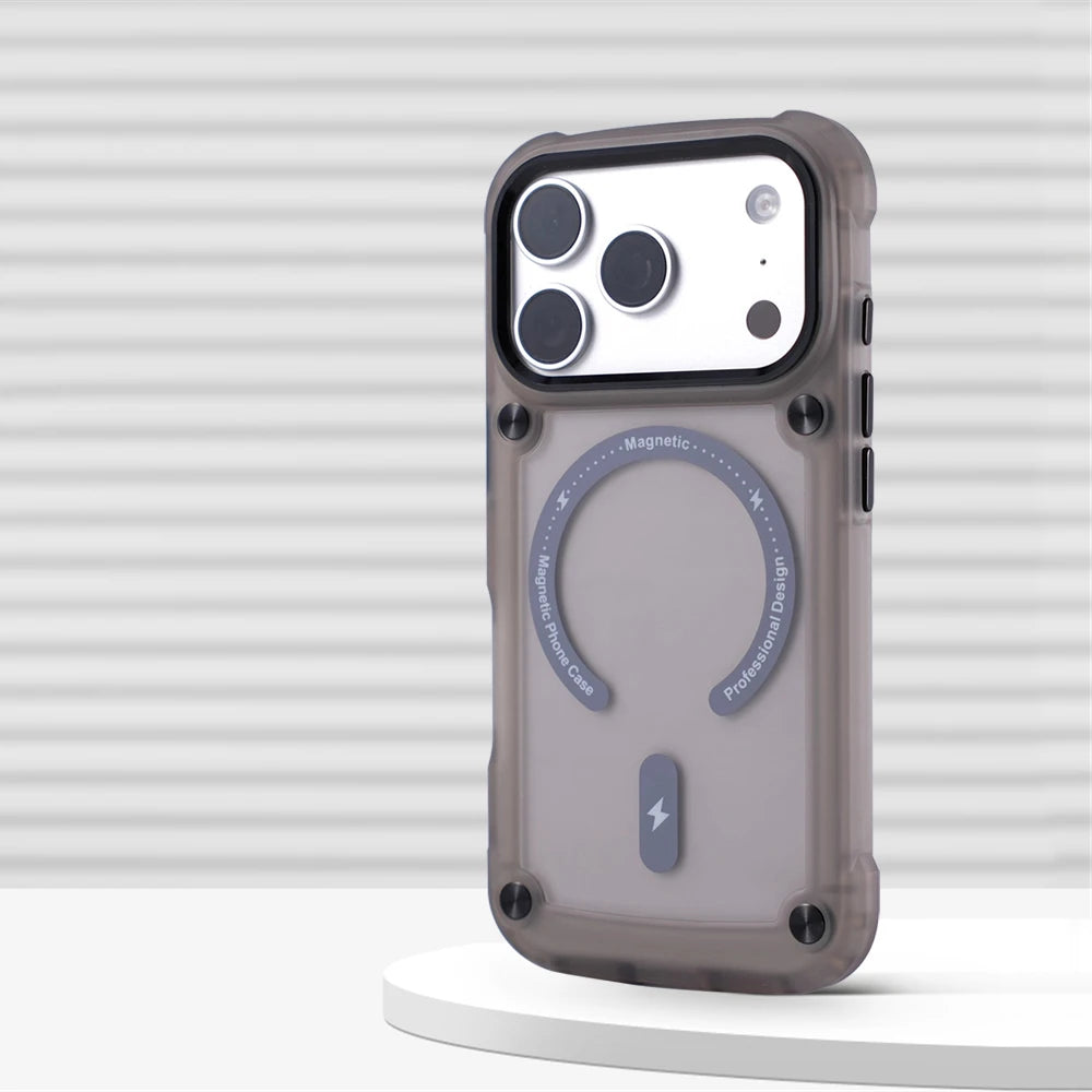 Matte Magnetic Frosted Translucent Anti-fall Case For iPhone Luxury Metal Button
