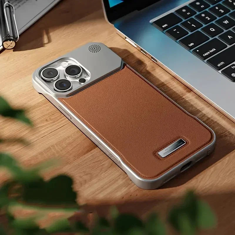 For Magsafe Leather Alloy Frameless Case For iPhone
