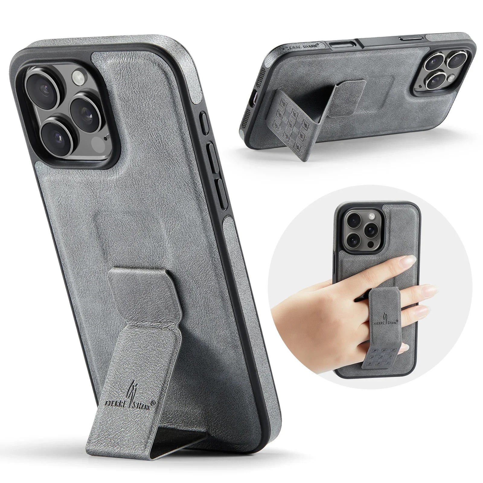Leather+Soft Frame Cover Phone Case Finger Holder for IPhone