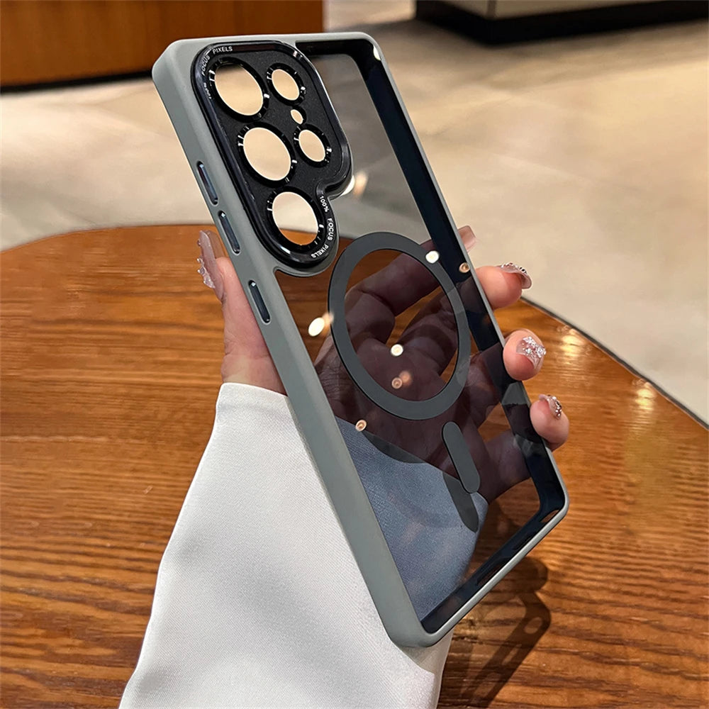 Magnetic Metal Lens Bumper Transparent Case For Samsung