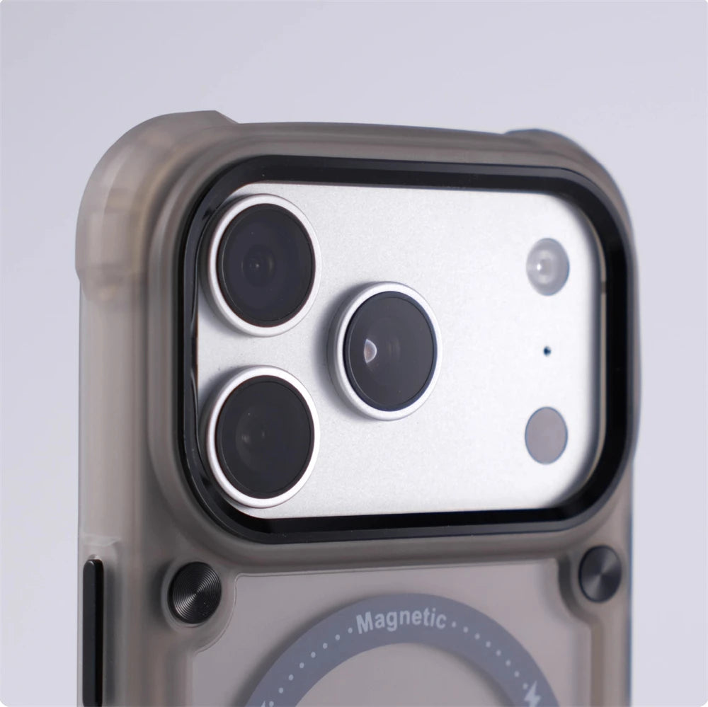 Matte Magnetic Frosted Translucent Anti-fall Case For iPhone Luxury Metal Button