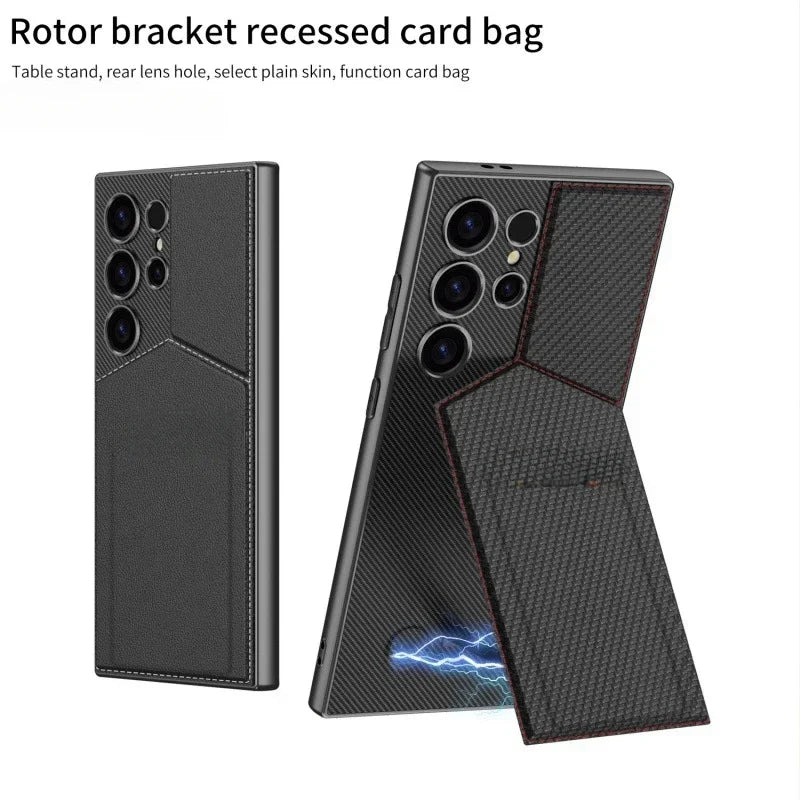 Armor Leather Card Holder with Magnetic Folding Holder for Galaxy S Series