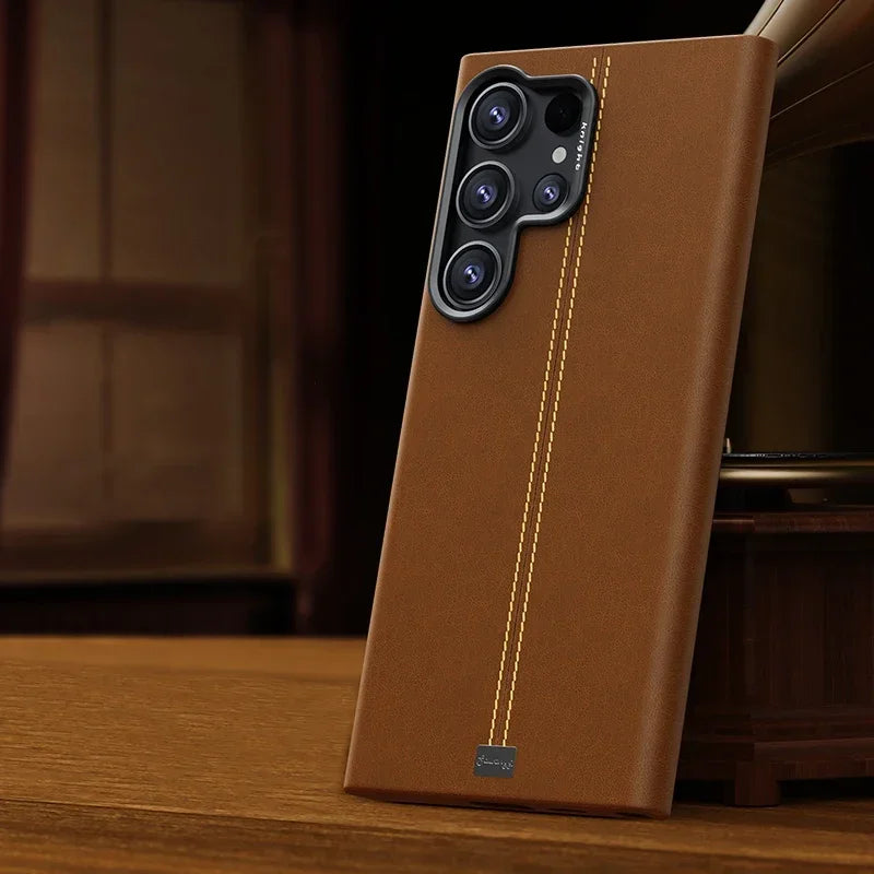 Solid Color Retro Leather Case for Samsung Matte Anti-Fingerprint Cover