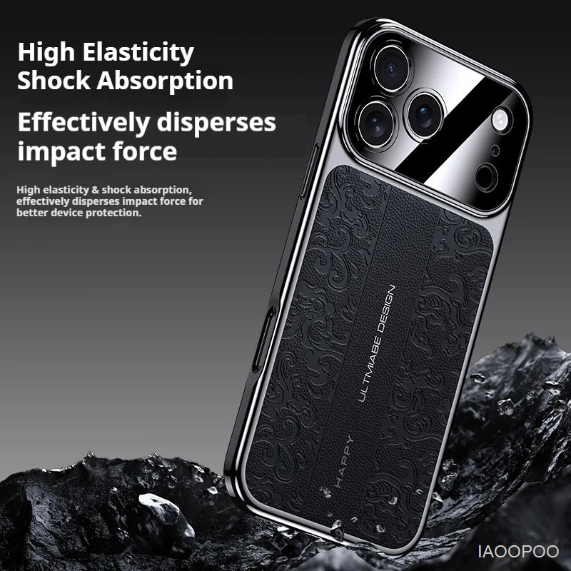 Leather Back Electroplated Soft TPU Cover Case For iPhone