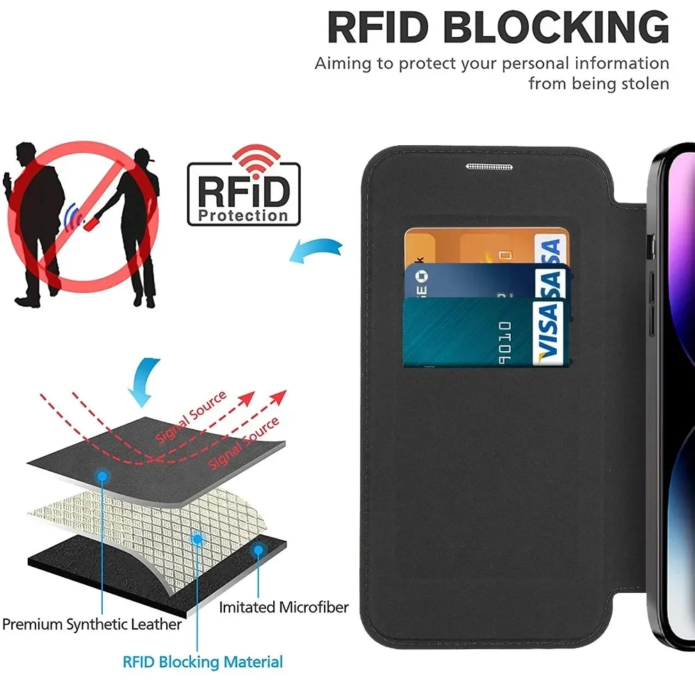 Flip leather wireless charging phone case for iPhone