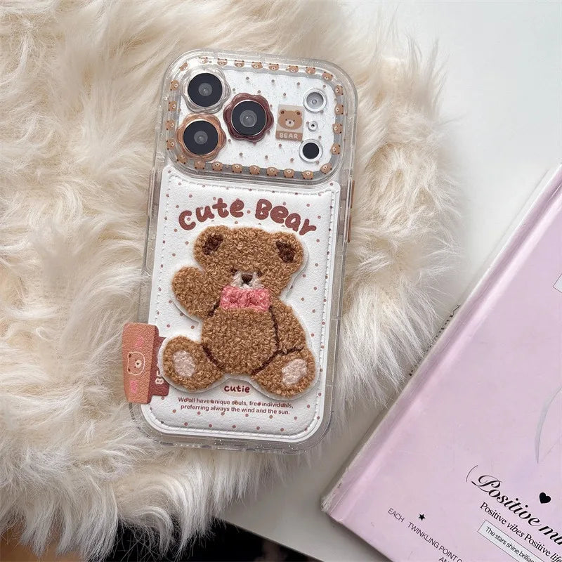 Embroidery Cute Bear Phone Case For iPhone Full Cover