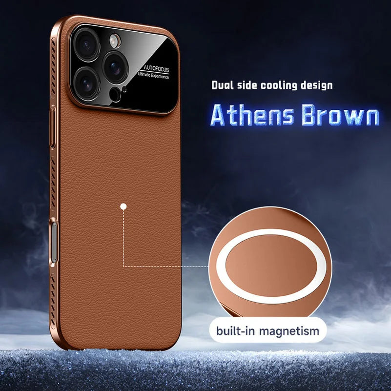 Leather magnetic phone case with side cooling vents suitable for iPhone