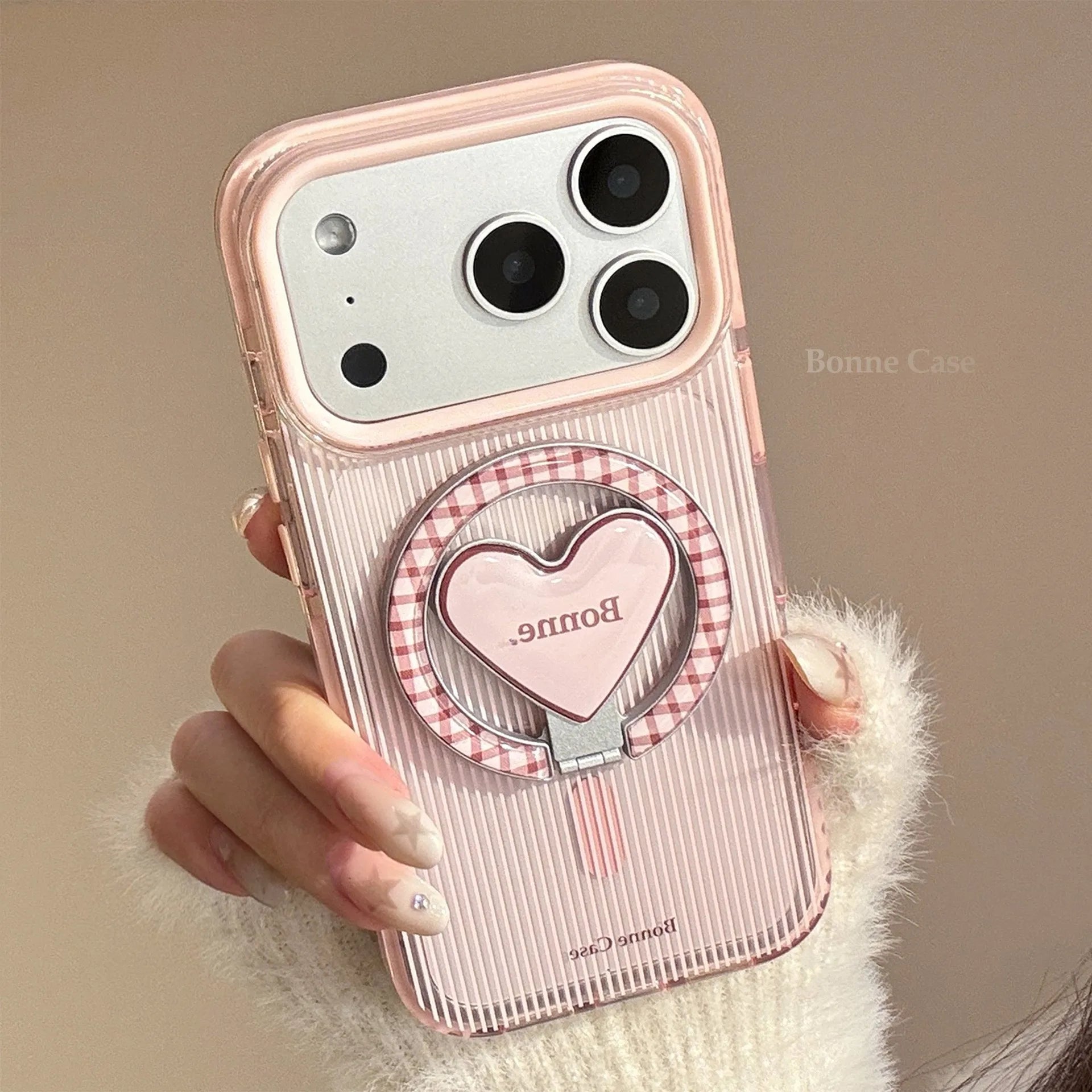 Fold Love Heart Magnetic Stand Holder Phone Case For iPhone