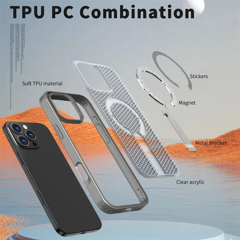 Heat Dissipation Magnetic Wireless Charge Bracket Case For IPhone