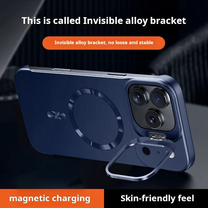Paint-Finish Magnetic Stand Case For Iphone with Hidden Lens Kickstand