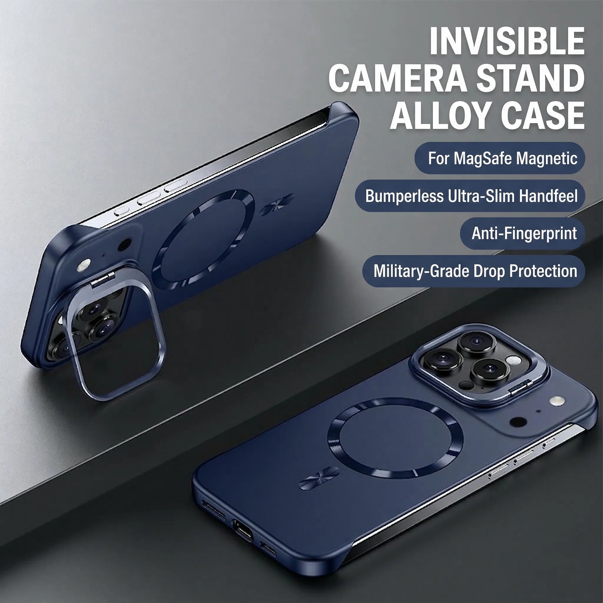 Paint-Finish Magnetic Stand Case For Iphone with Hidden Lens Kickstand