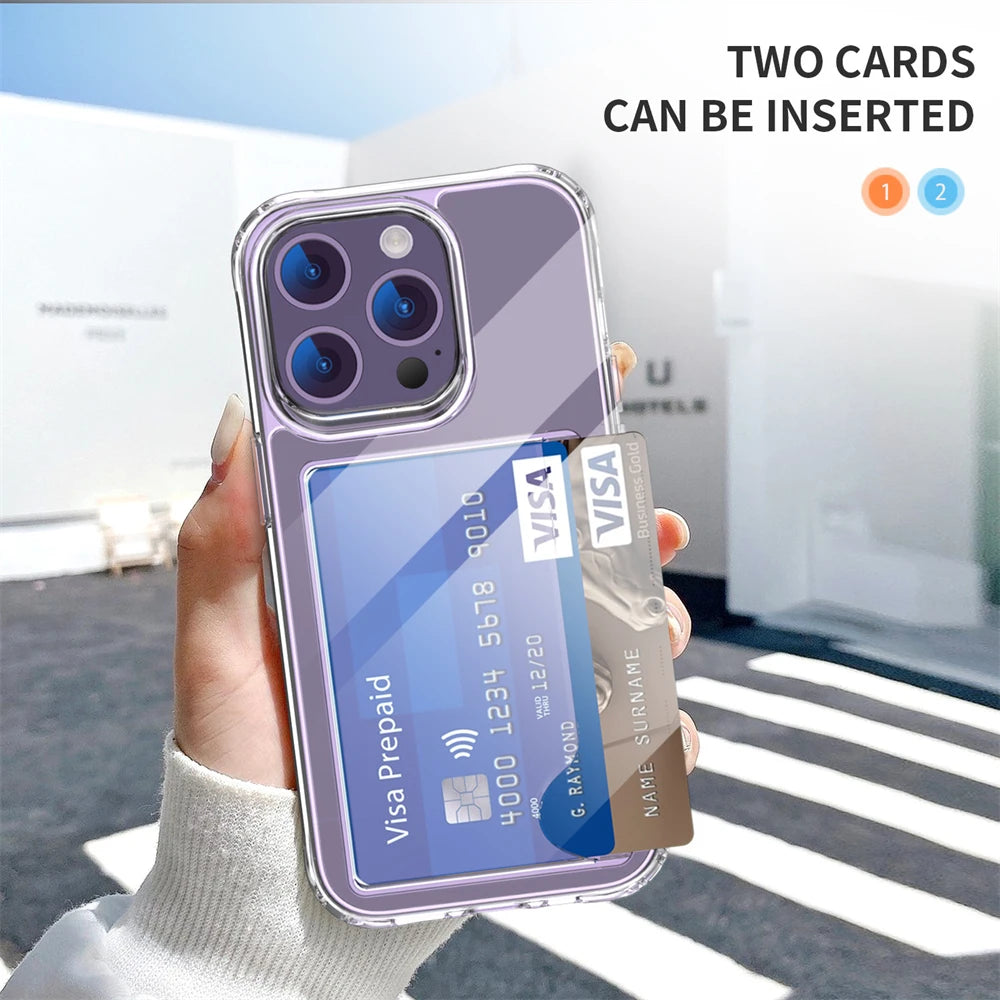 Luxury transparent wallet card slot phone case  for iPhone