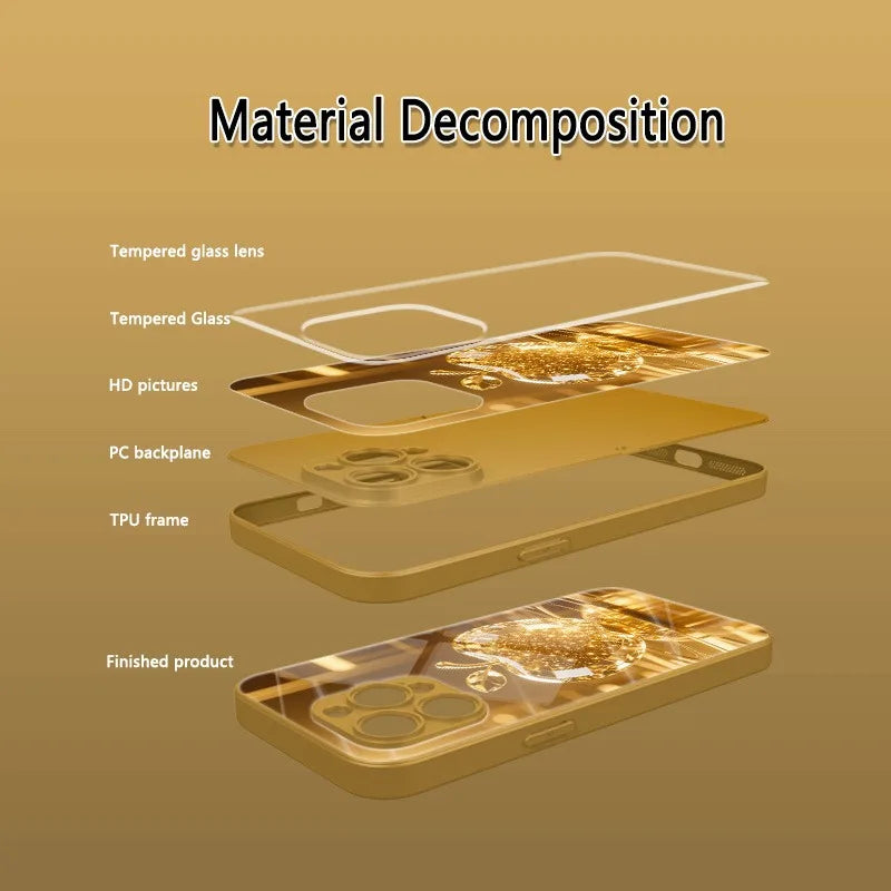 Fashion Gold Crystal For Apple Pattern Metallic Paint Glass Case For iPhone 