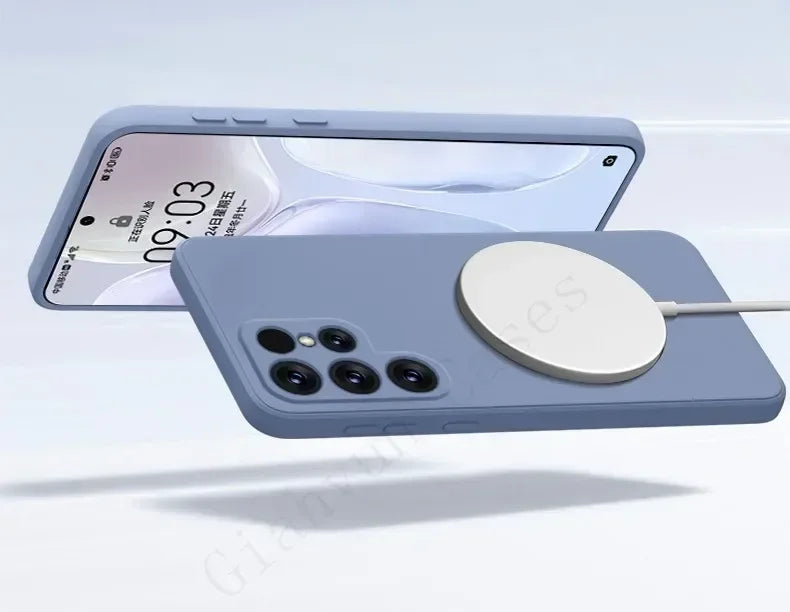 Liquid silicone magnetic phone case with magnetic wireless charging cover suitable for Samsung