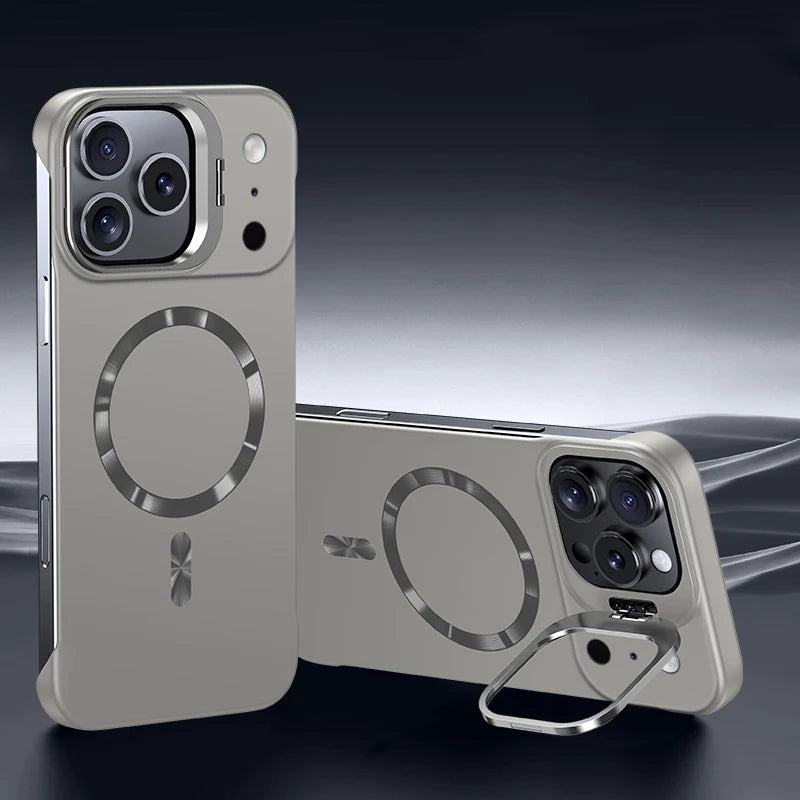 Paint-Finish Magnetic Stand Case For Iphone with Hidden Lens Kickstand