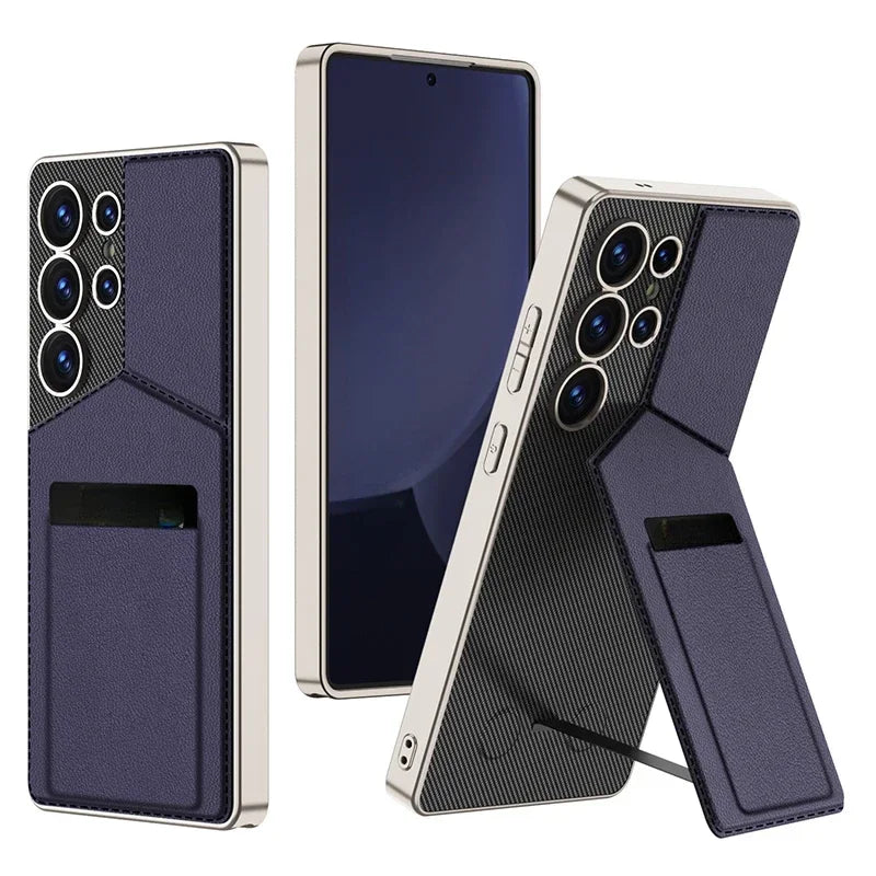 Armor Leather Card Holder with Magnetic Folding Holder for Galaxy S Series