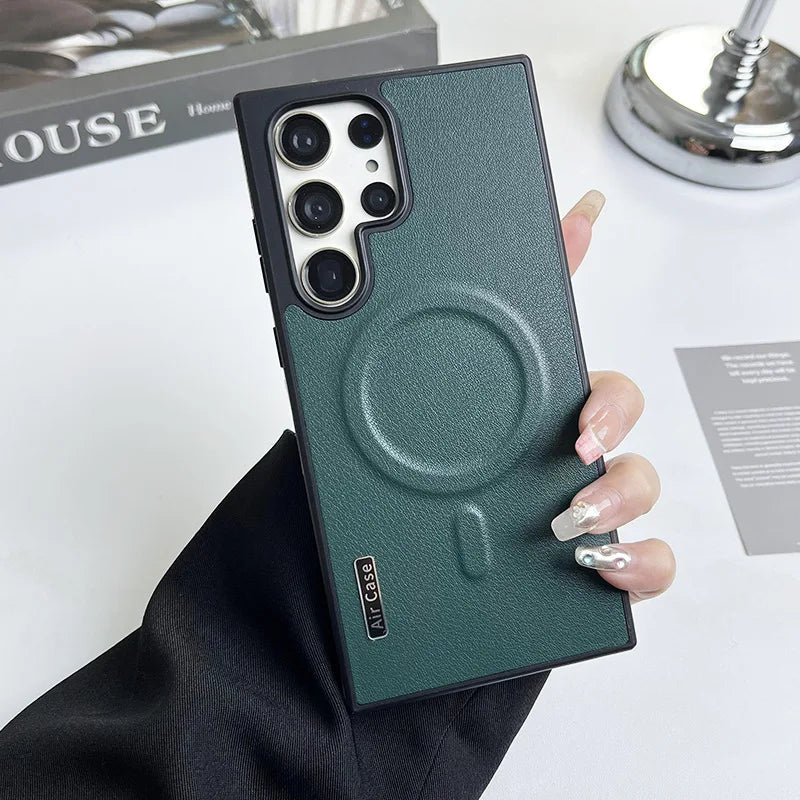 Leather Side Border Colorblock Soft Magsafe Magnetic Case for Samsung