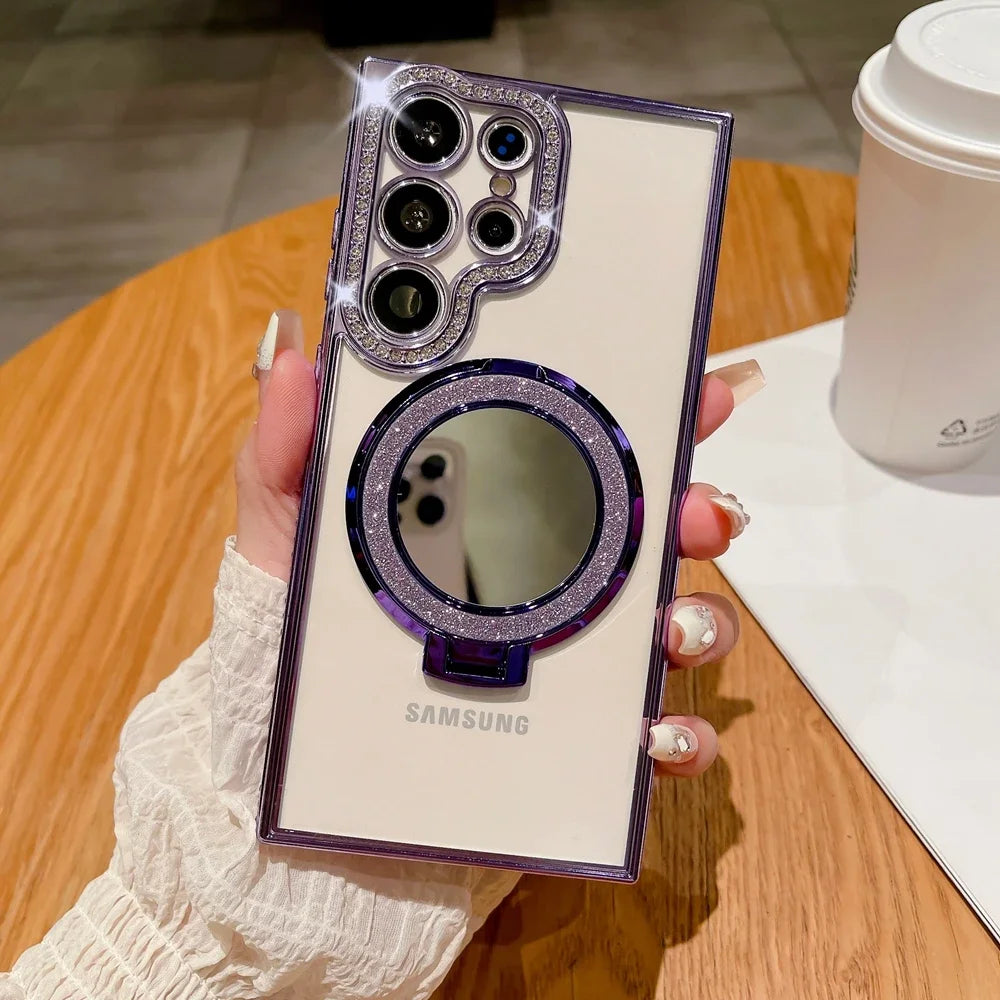 Luxury Diamond Plated Mirror Magnetic Bracket Suitable for Samsung