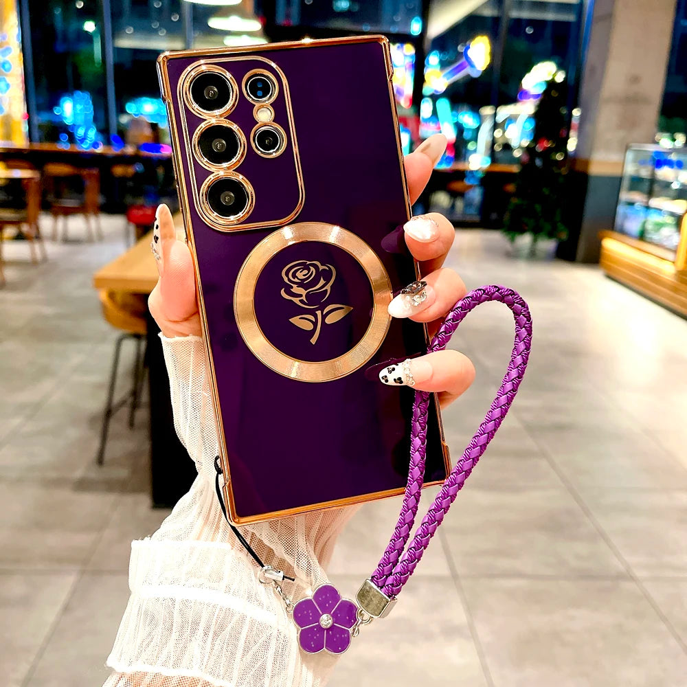 Plating Soft TPU Rose Case For Samsung For Lanyard Bracelet